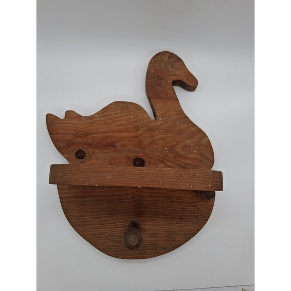 Handmade Other - Vintage Handmade Wooden Swan Wall Shelf with Peg Hook Rustic Folk Art Decor